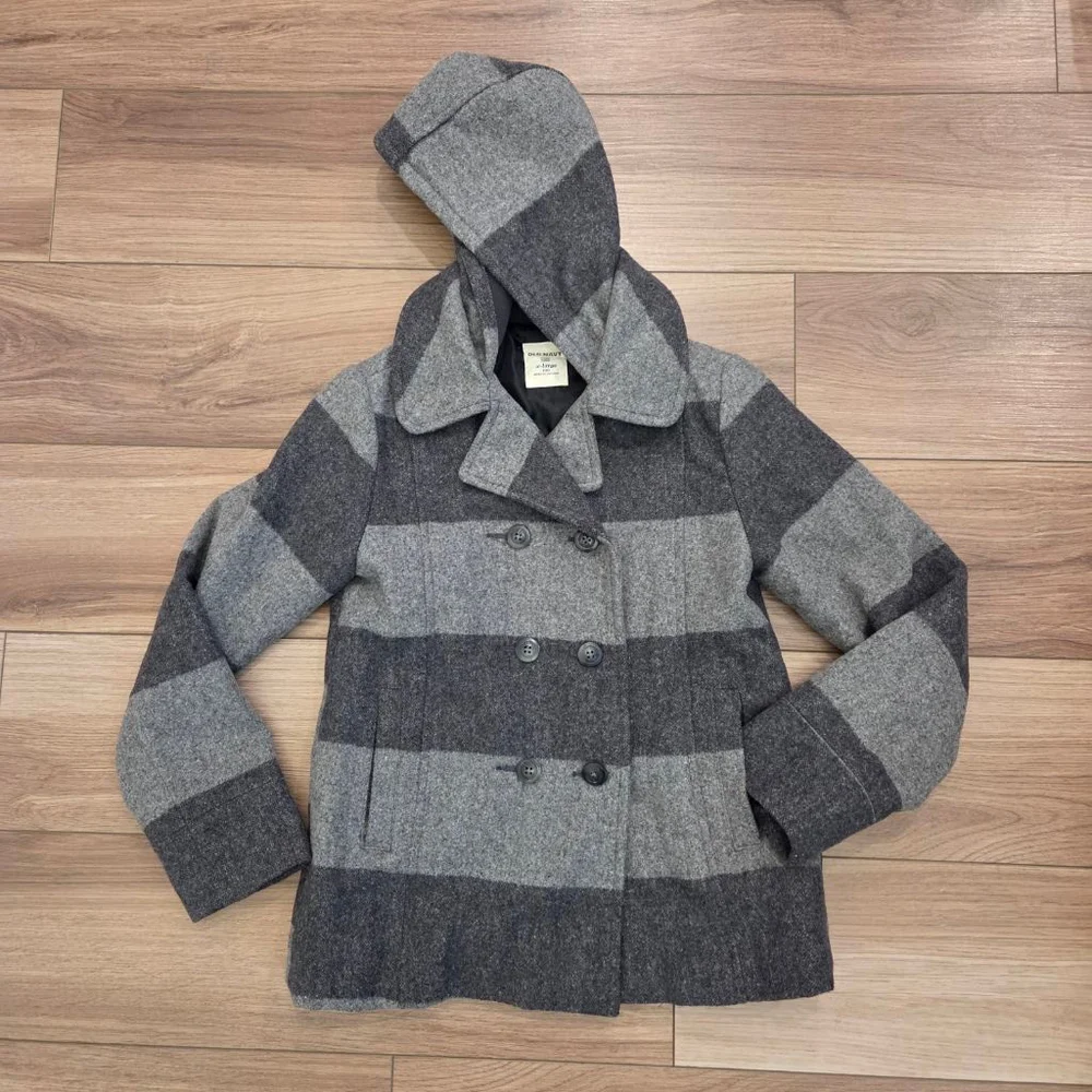 Girls Old Navy gray striped Pea Coat size XL
